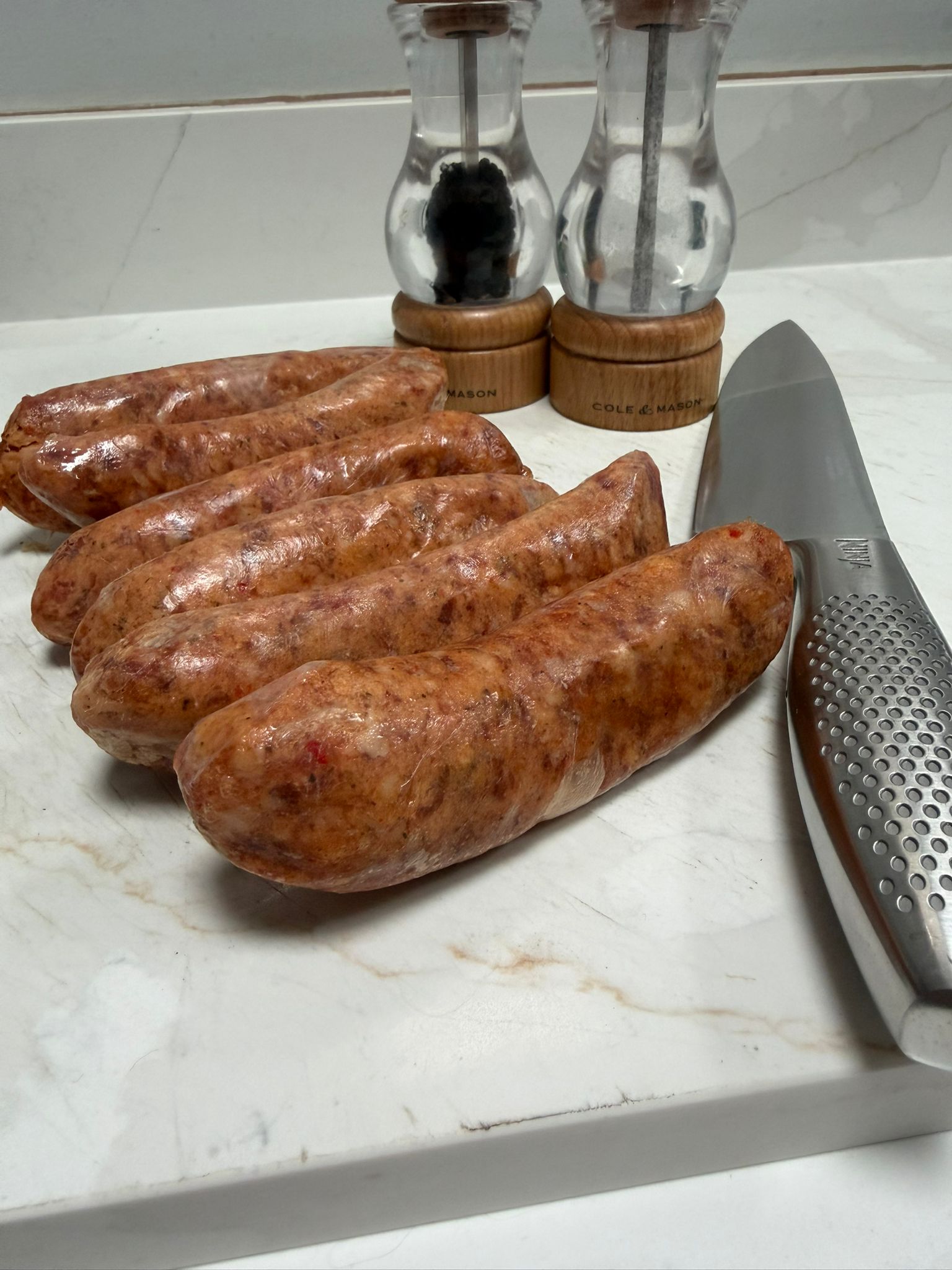 Smoked maple and chilli sausages